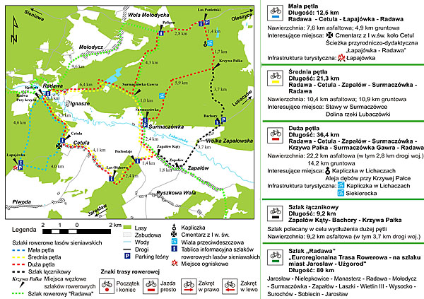 Mapa ścieżek rowerowych w gminie Wiązownica